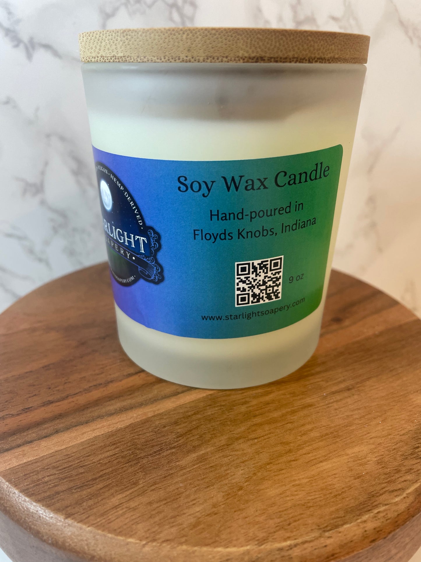 Soy Candle- side view with label - Starlight Soapery 