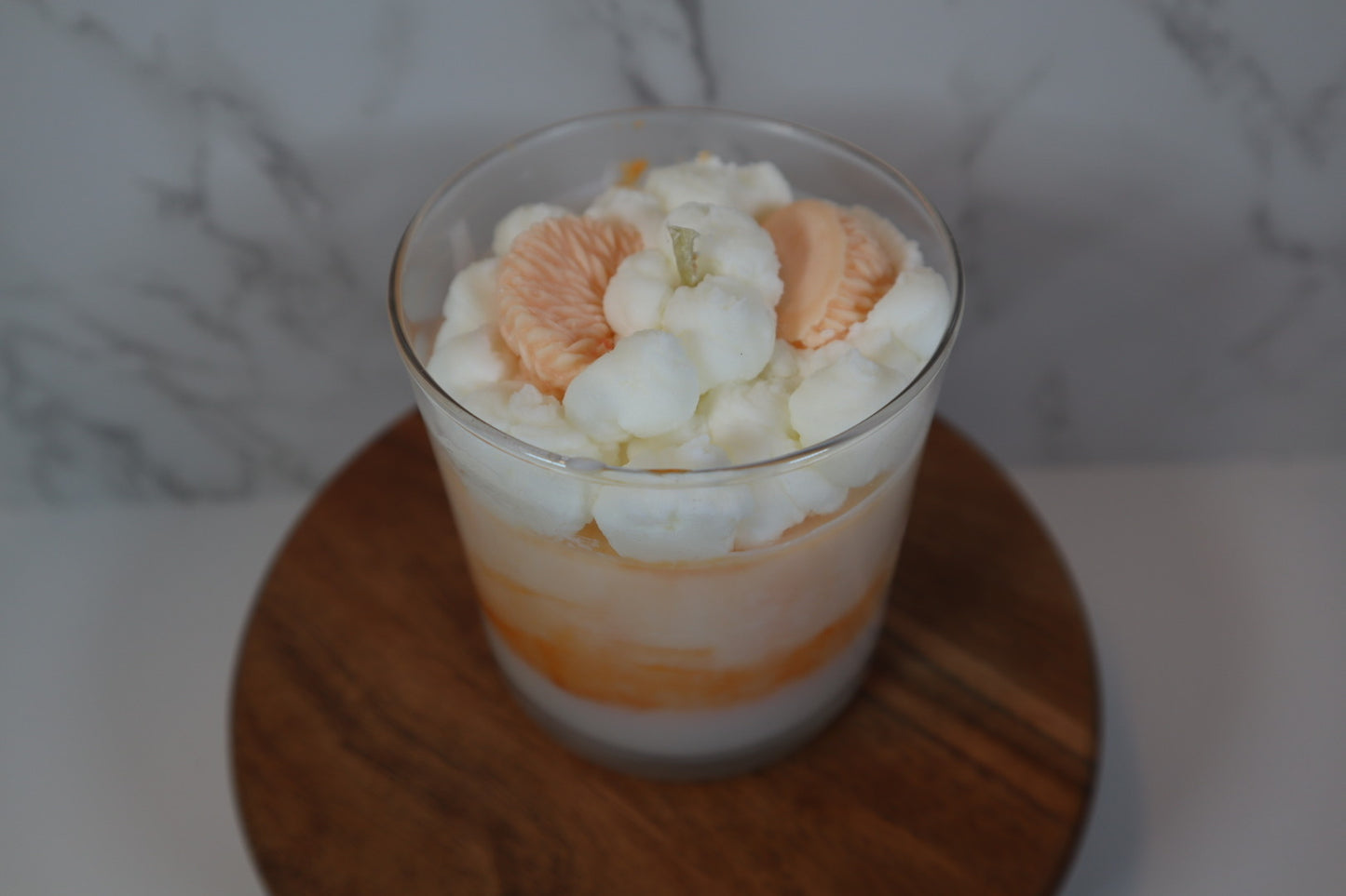 Peaches & Cream Dessert Candle- front view- Starlight Soapery 