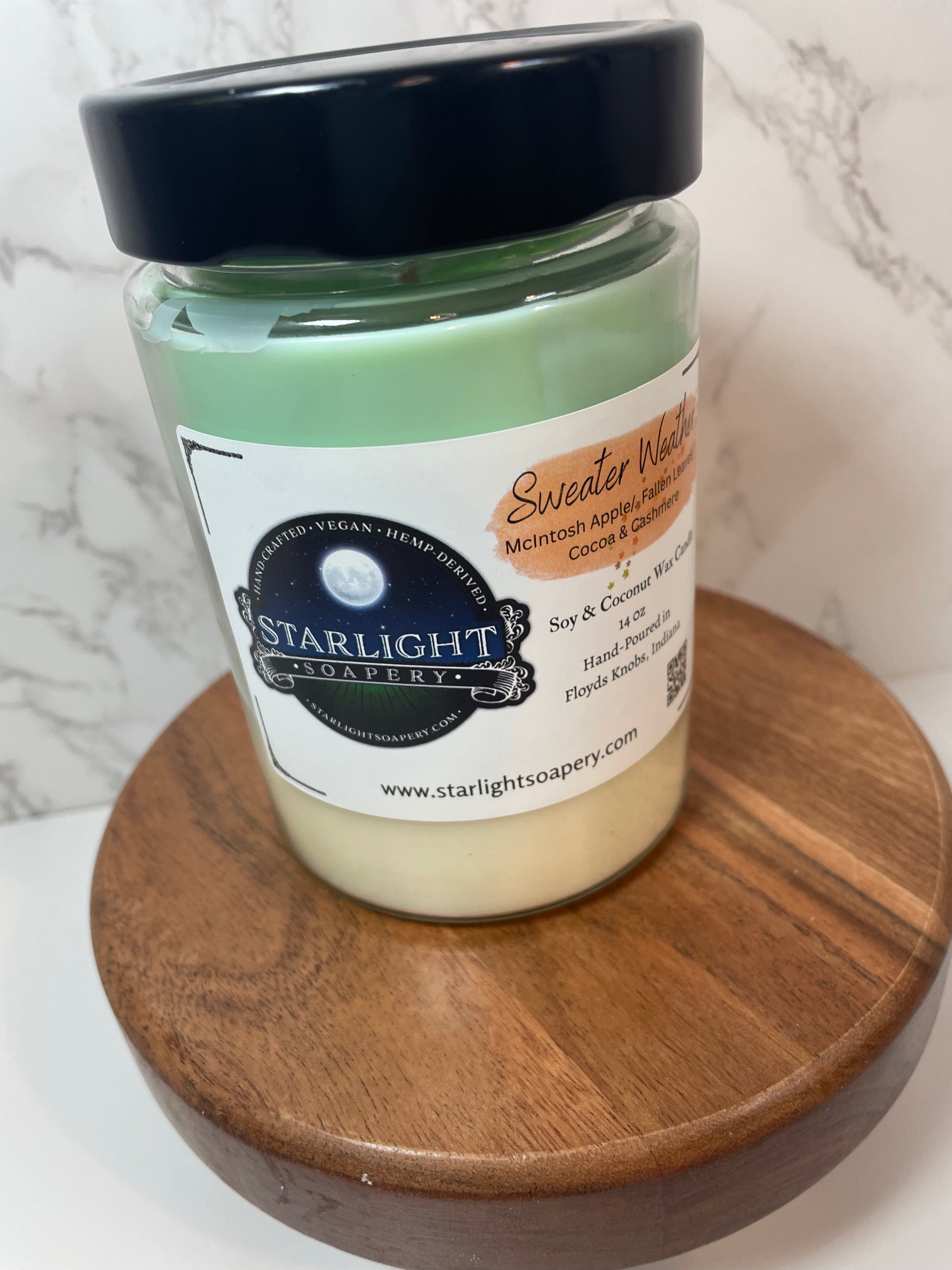 Sweater Weather Soy Wax Candle- front view - Starlight Soapery 